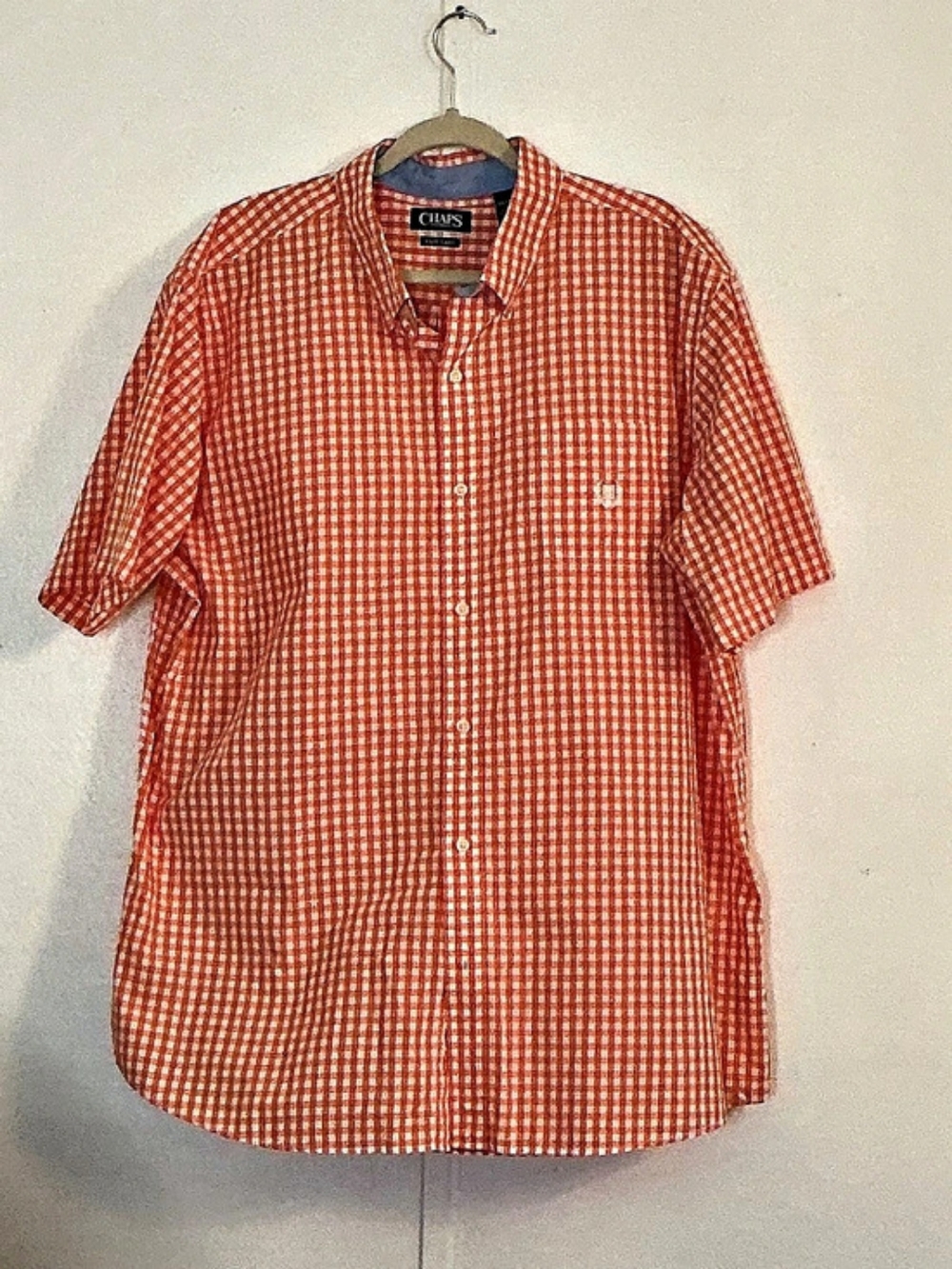 Chaps Gingham Button Down in Orange & White XL